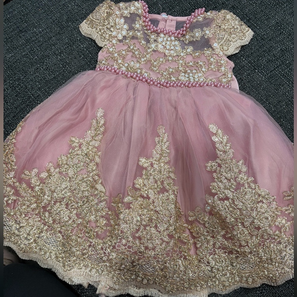 Elegant Pink and Gold Kids Dress